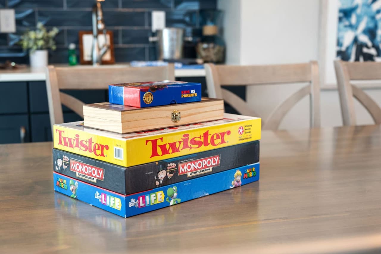 Family game selection ready for easygoing evenings & friendly competition.