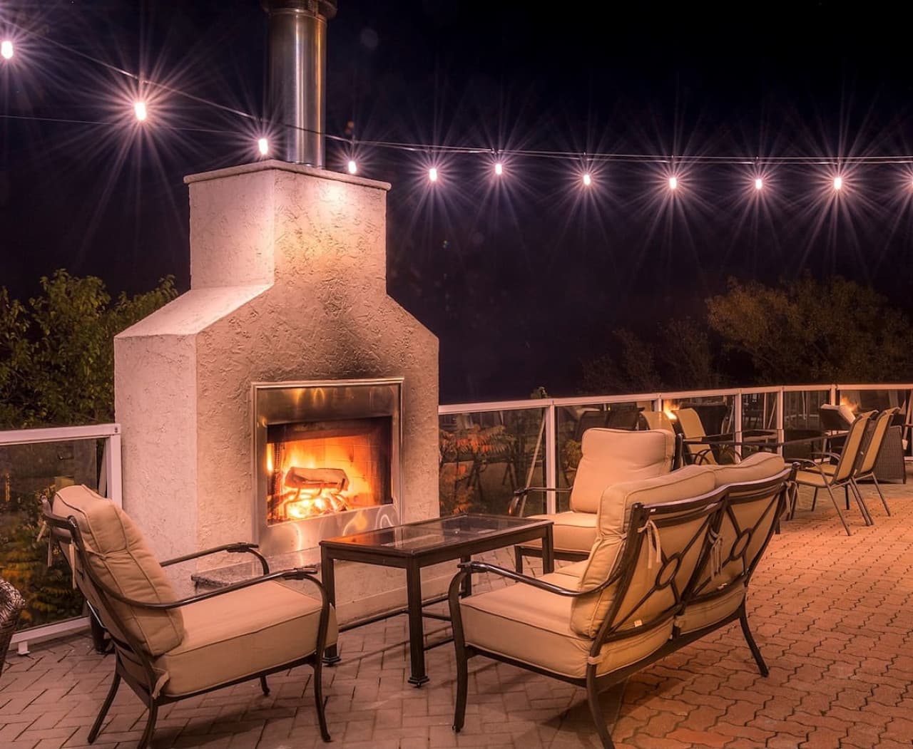 Outdoor fireplace on the North Terrace is perfect for chilly nights (firewood provided)