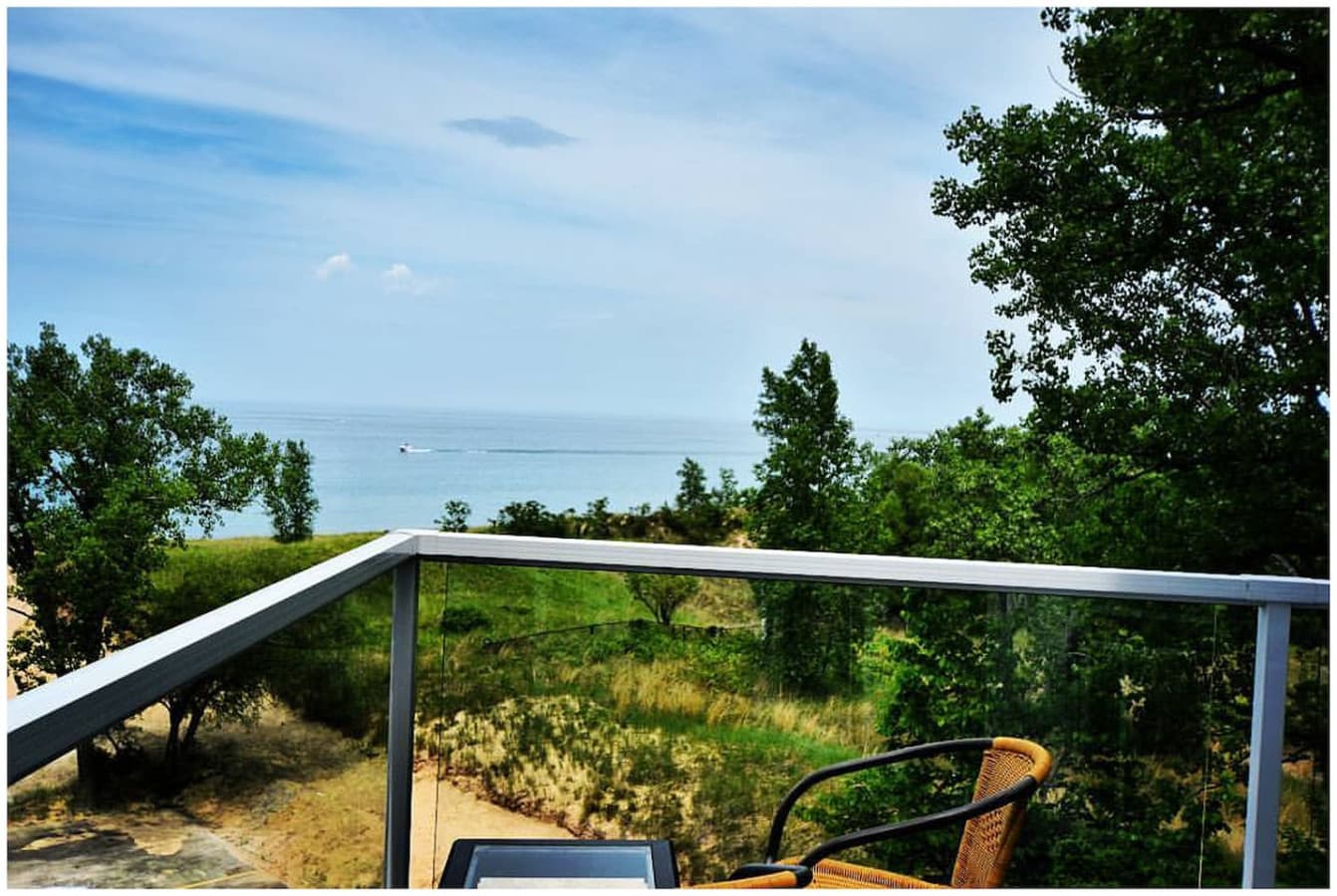 Views of Lake Michigan, Dunes, and Skyline from the Master Suite  Ship's bow deck