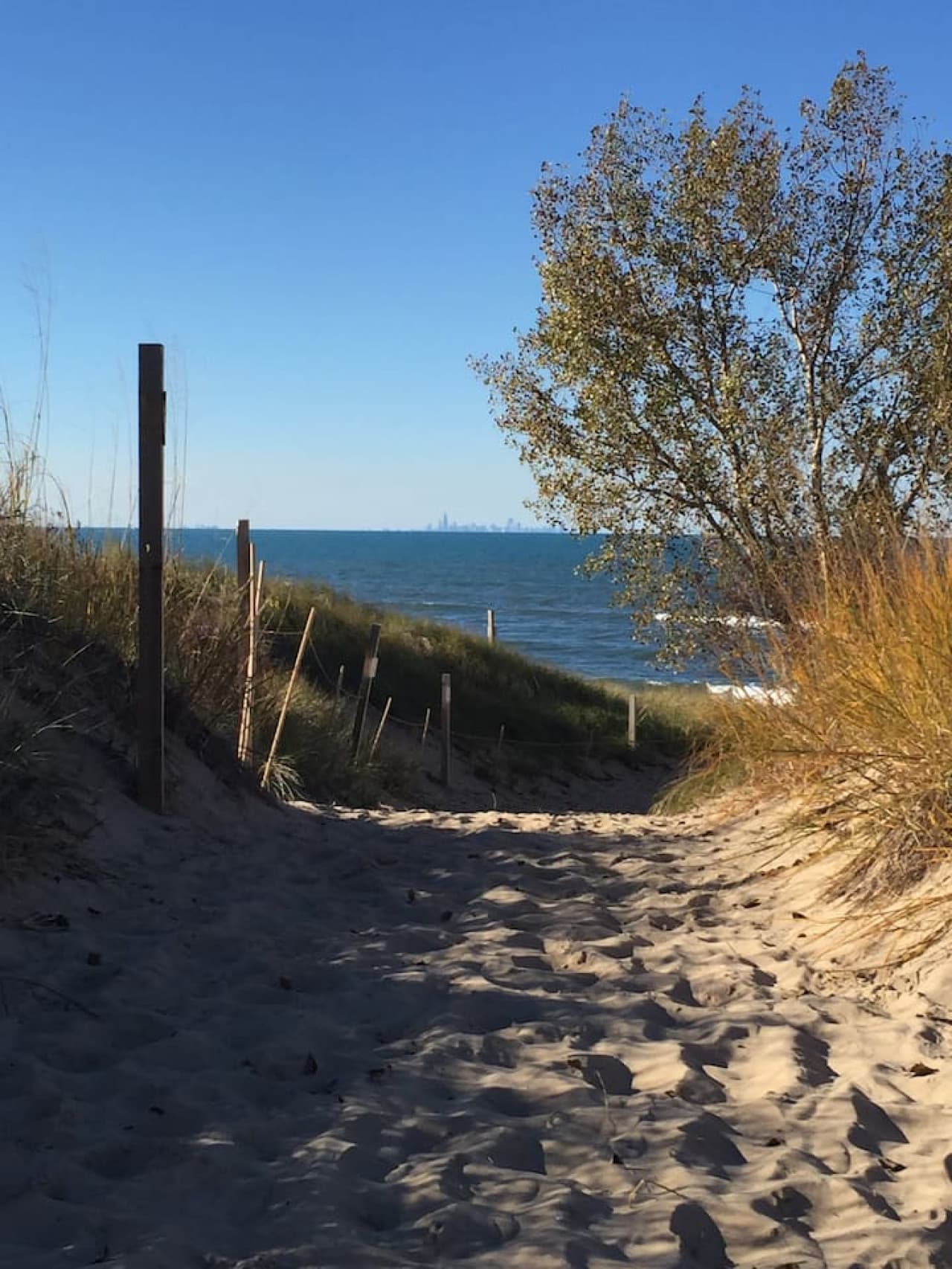 Private path to the beautiful waters of Lake Michigan.