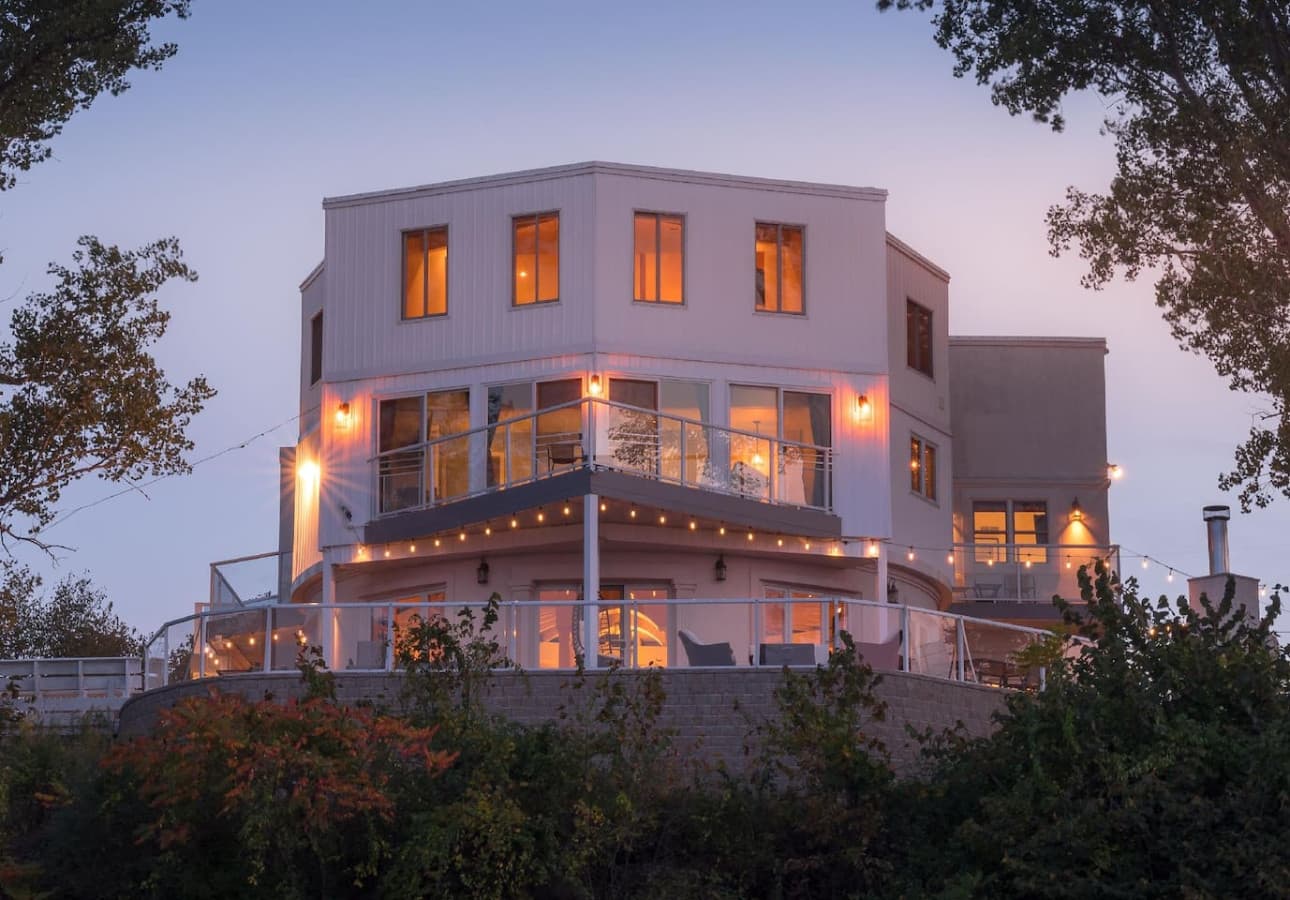 During the evening, enjoy the enchanting view of Villa Santorini from the beach.