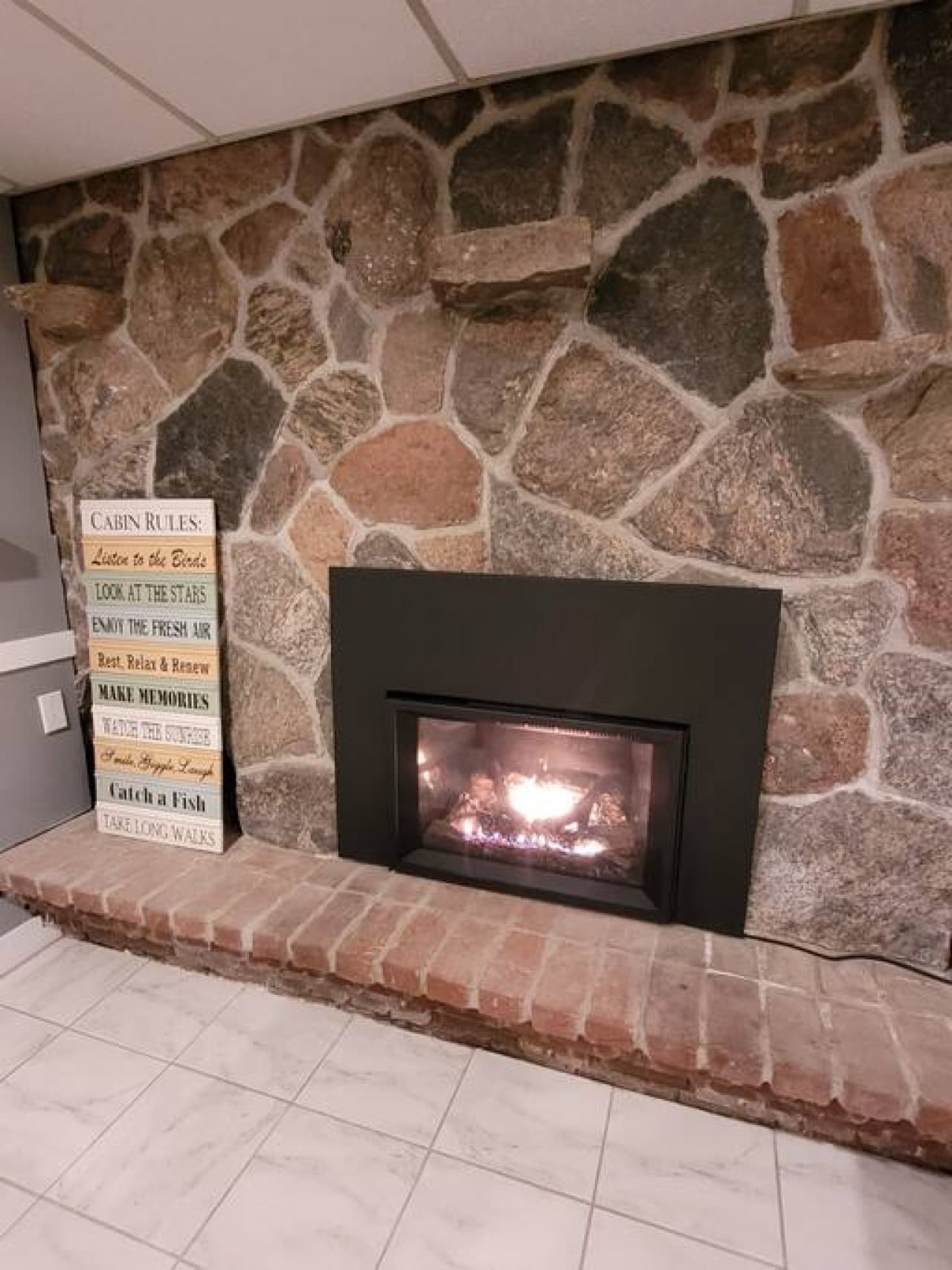 Propane fireplace in the basement