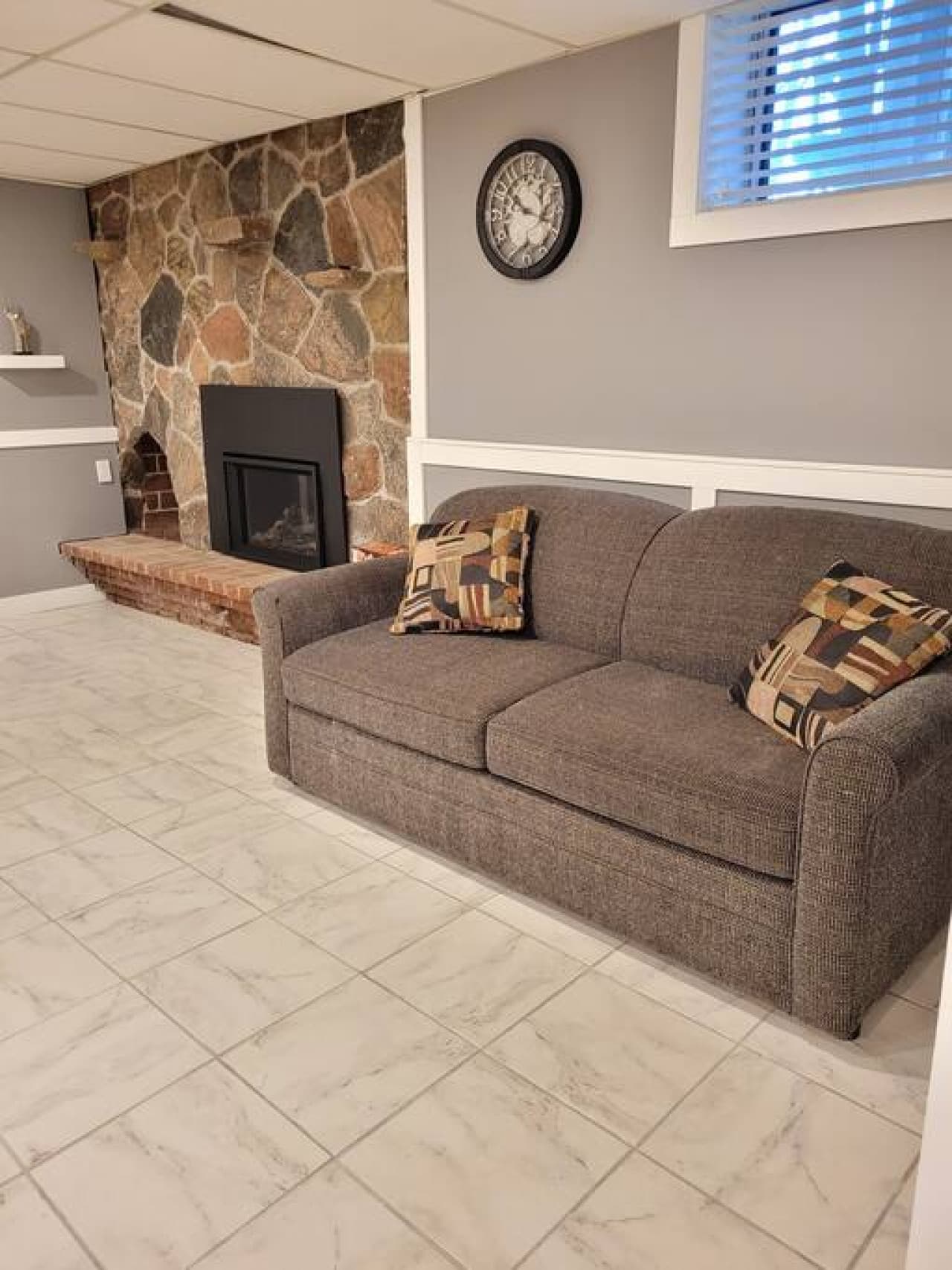 Queen/full size sofa bed in the basement.