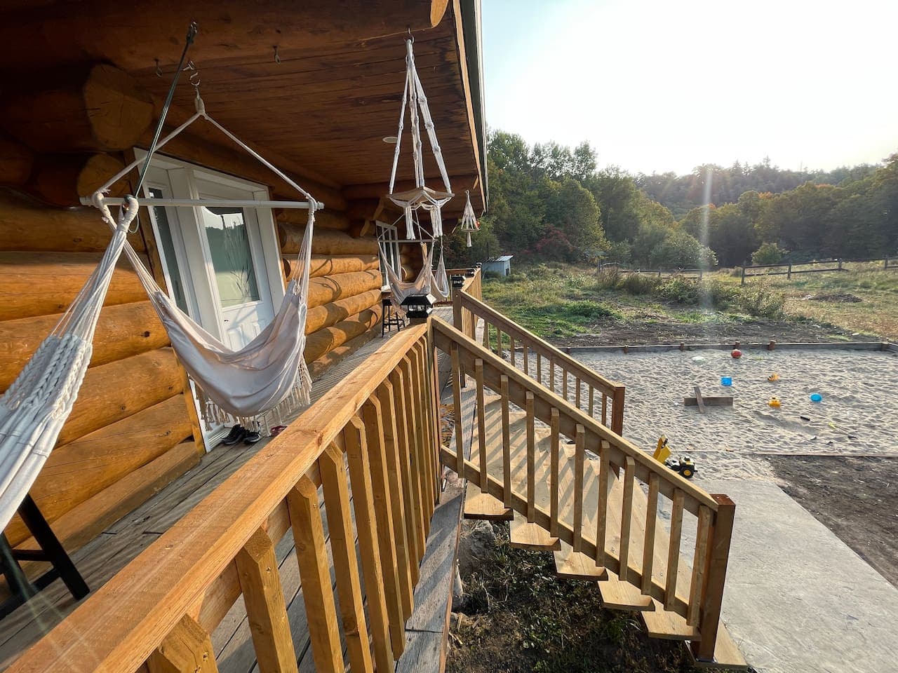 Enjoy a book in our hammocks while your kids play in the sand pit below! Complete with a perfect view of the property