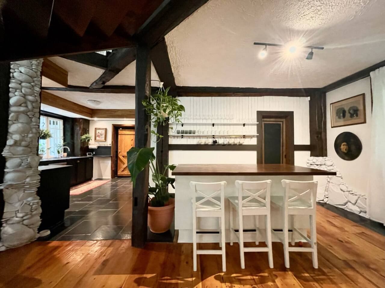 Kitchen area with island