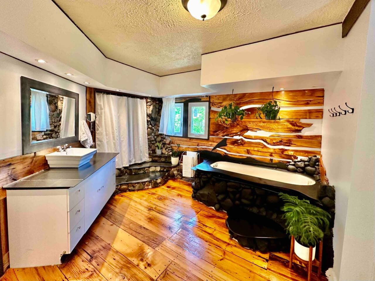 Full bath with shower and soaker tub