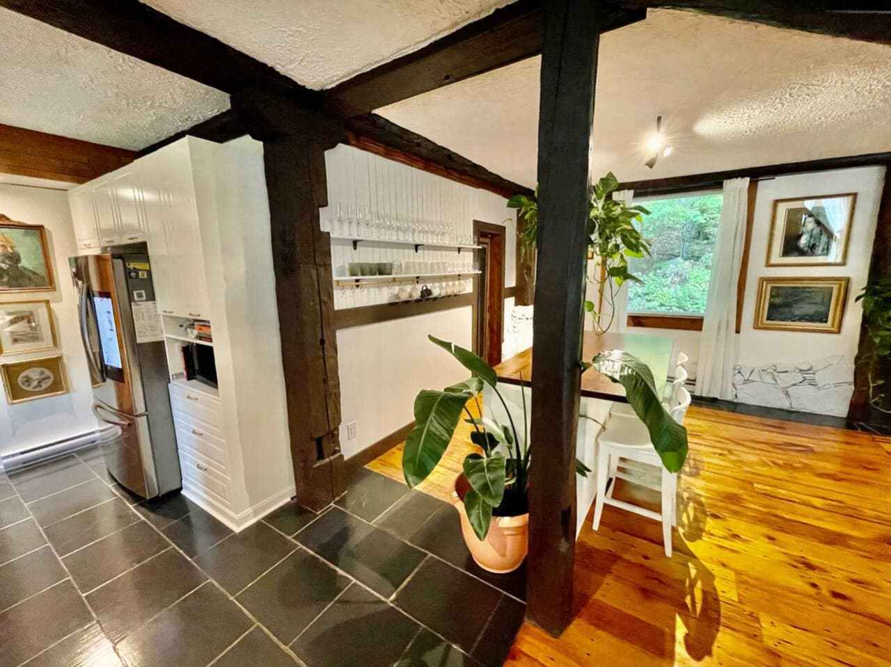 A view of our kitchen and island area. Yes, the fridge has a TV built in!