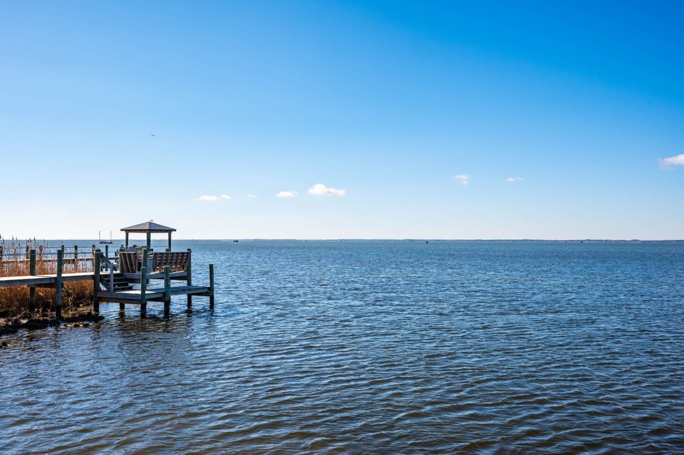 Wide open water views from the pier w/ the covered gazebo out at the end