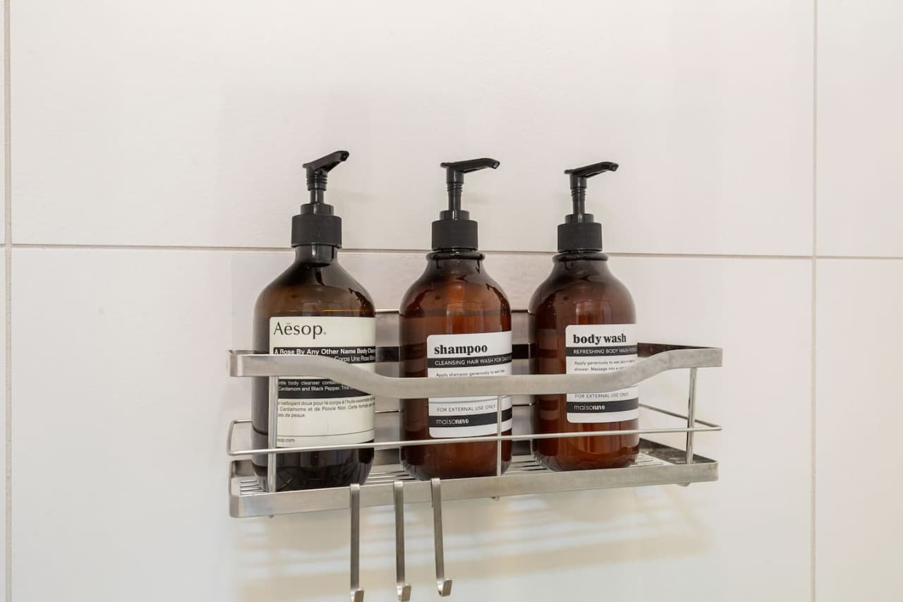 Shampoo, conditioner, and soap.