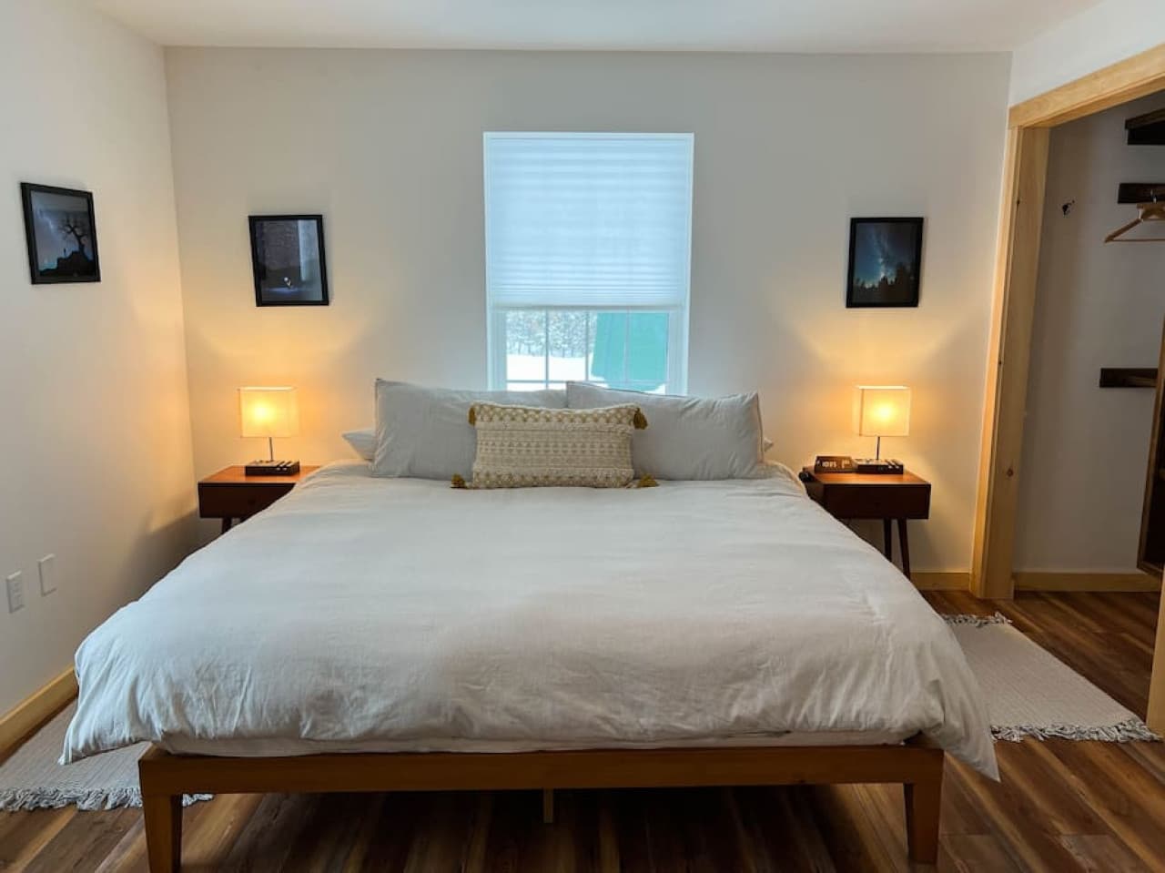 King bedroom with charging stations and touch lamps