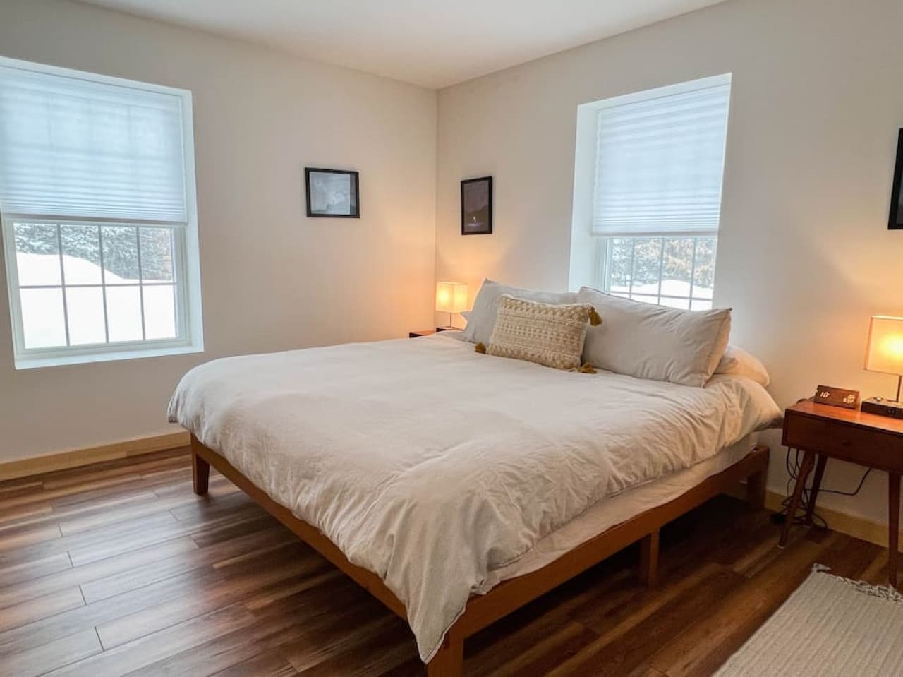 King bedroom with charging stations and touch lamps