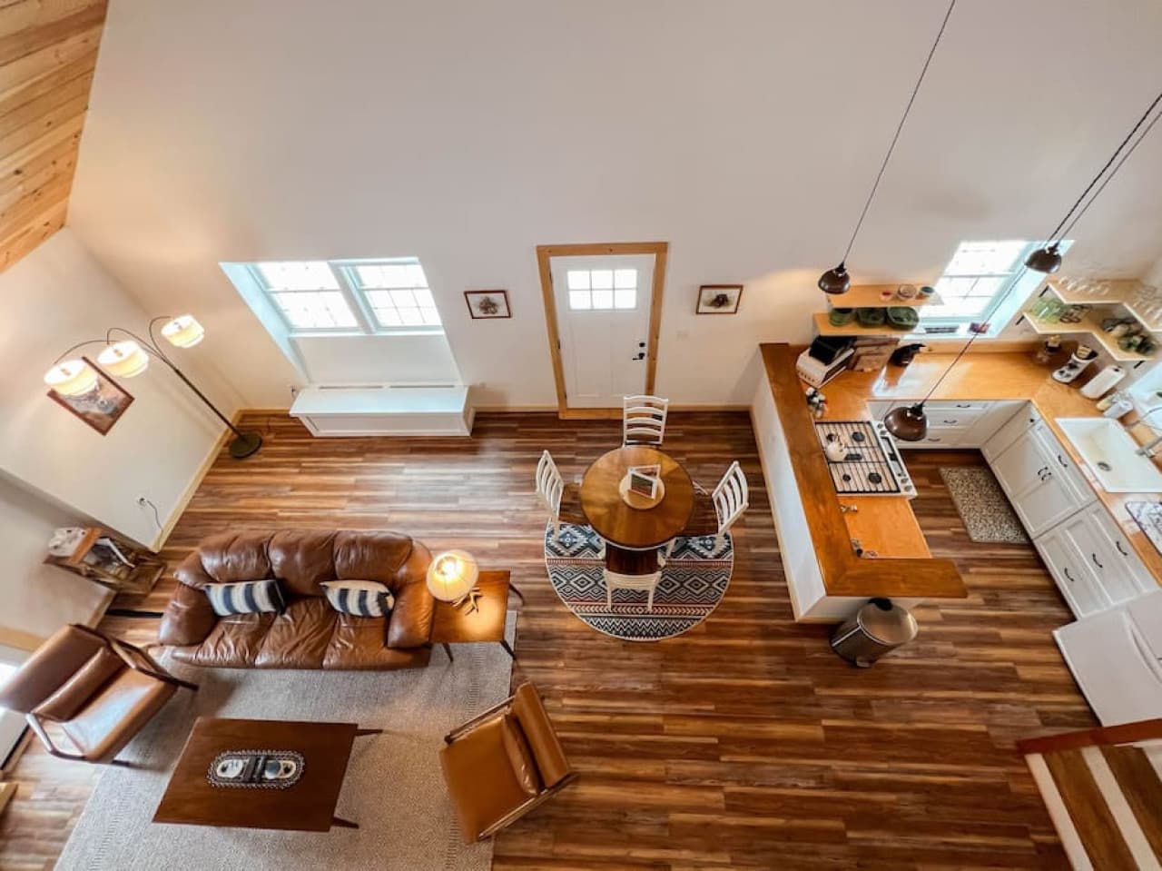 View from above of our quality brand new getaway cabin in the woods