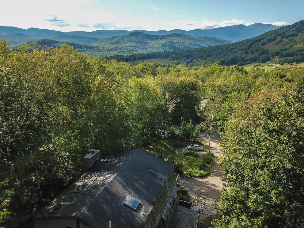 An aerial view of our home  and our views