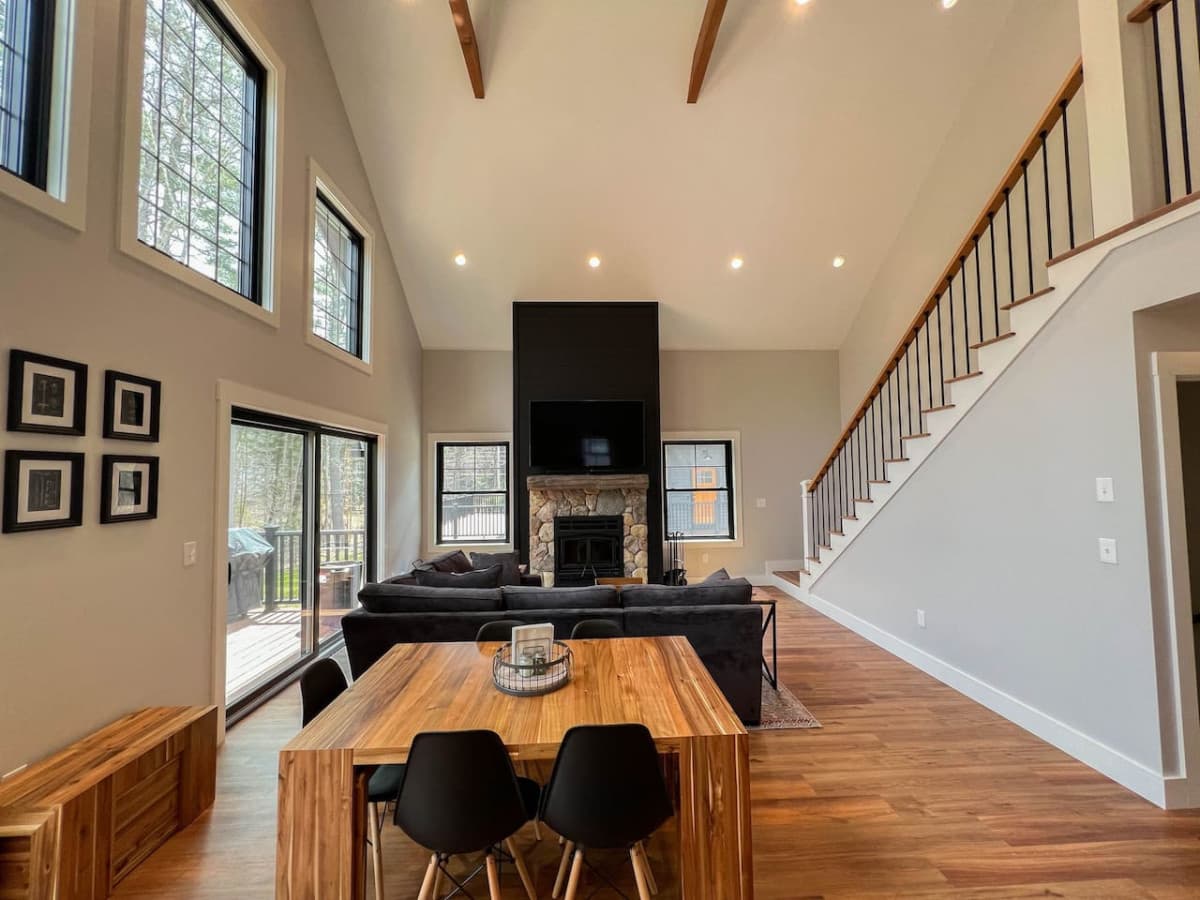 Big screen TV with fireplace