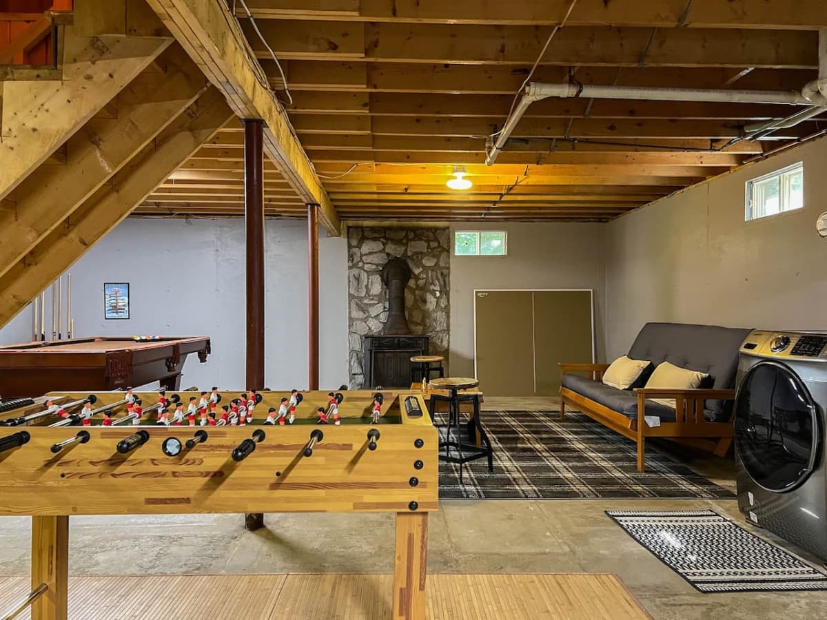 Our lower level with foosball, pool, ping pong, chess and Pop A Shot Basketball!