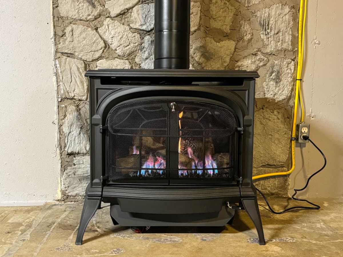 Large gas stove to heat the basement up!
