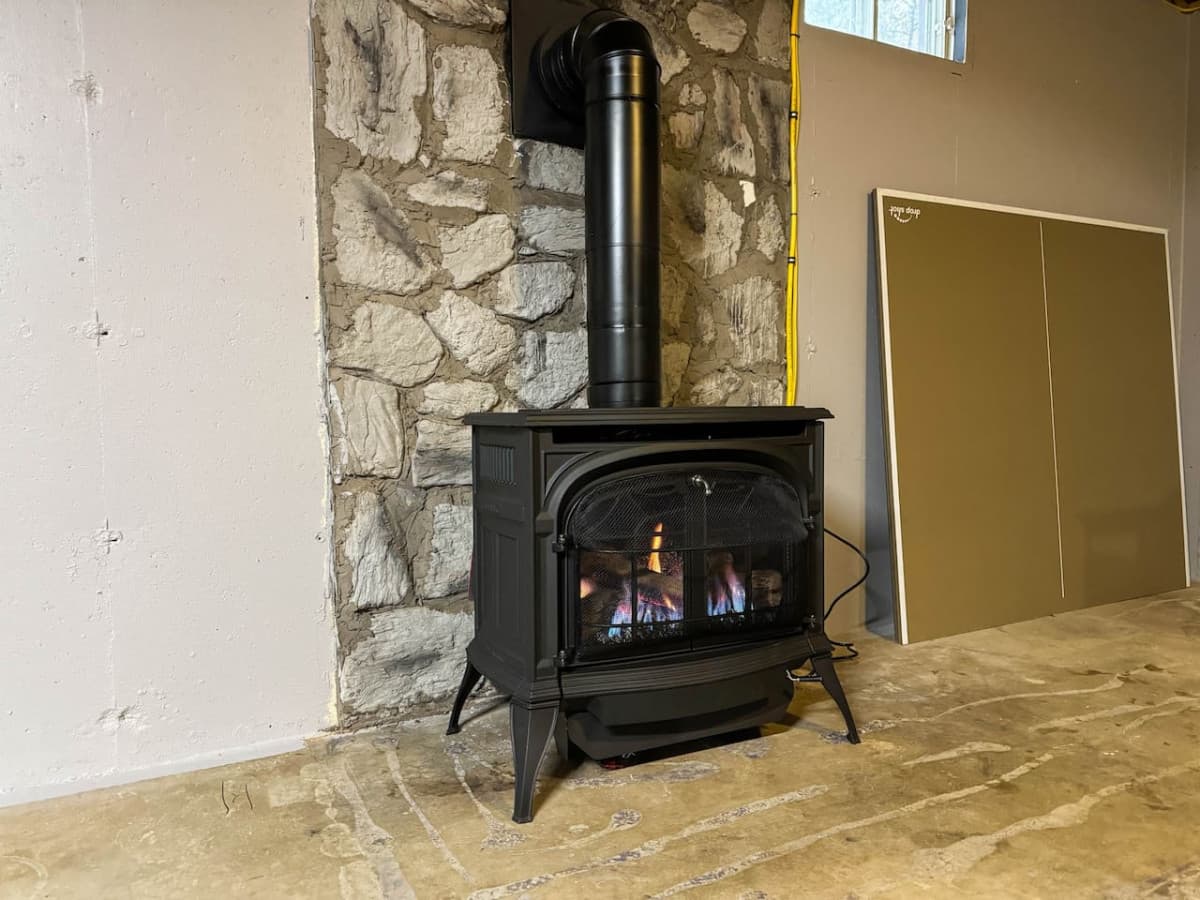Large gas stove to heat the basement up!
