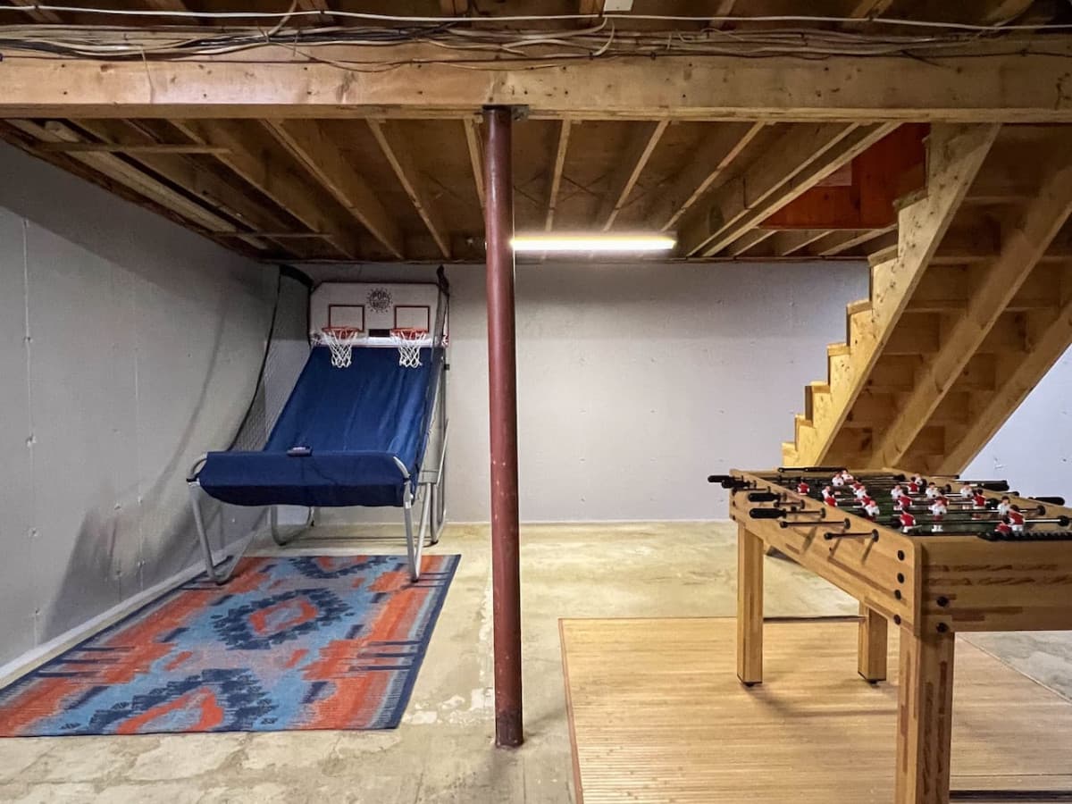 Our lower level with foosball, pool, ping pong, chess and Pop A Shot Basketball!