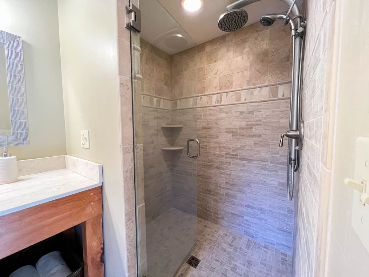 Large walk-in, tiled shower