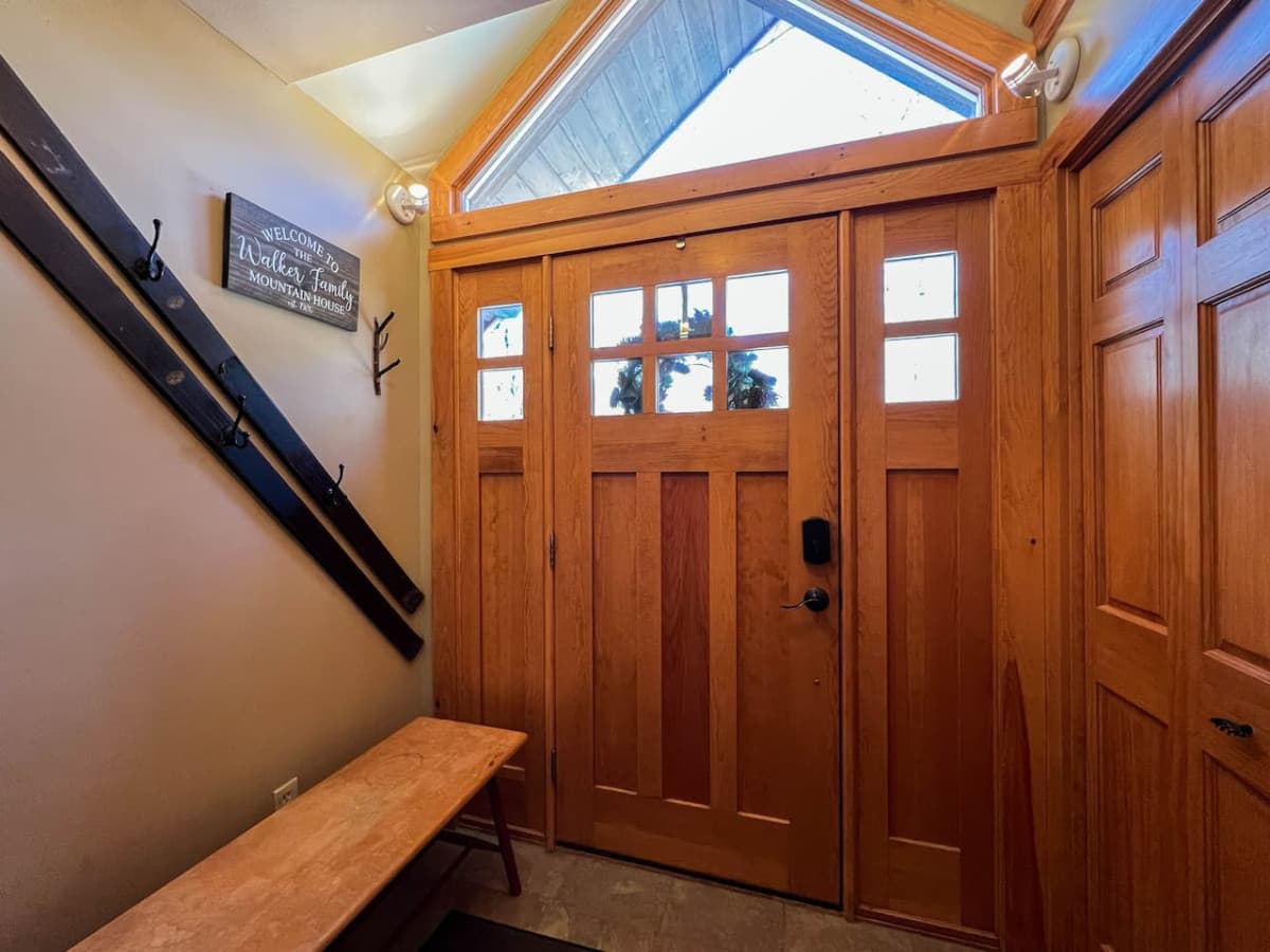 Our main, heated entryway has a closet and hangers for all your winter (or summer) gear!