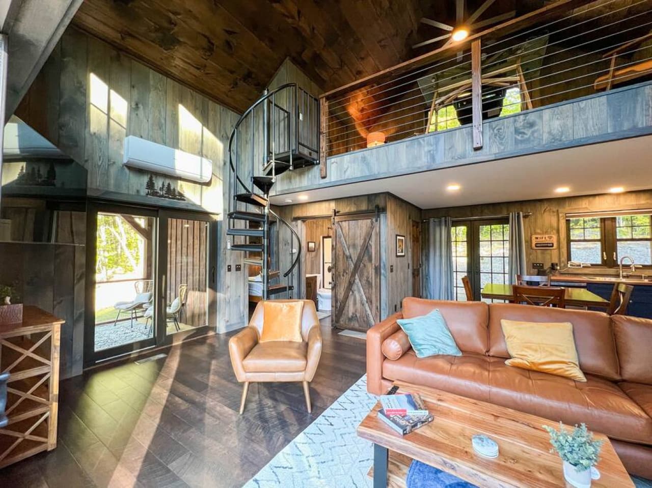Spiral staircase up to the lounge...