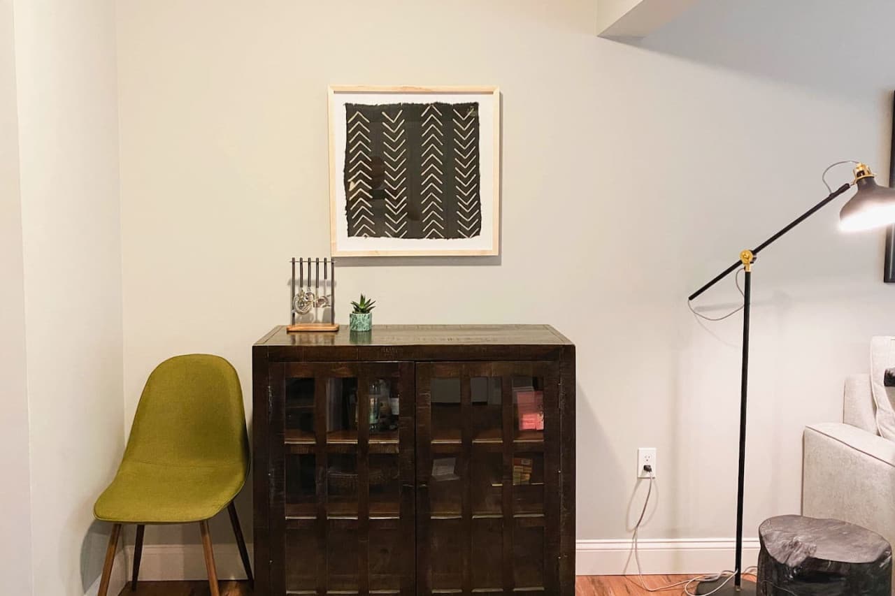 Extra serving and storage space for your convenience. You will also find barware, extra serving trays and a crockpot in the cabinet.