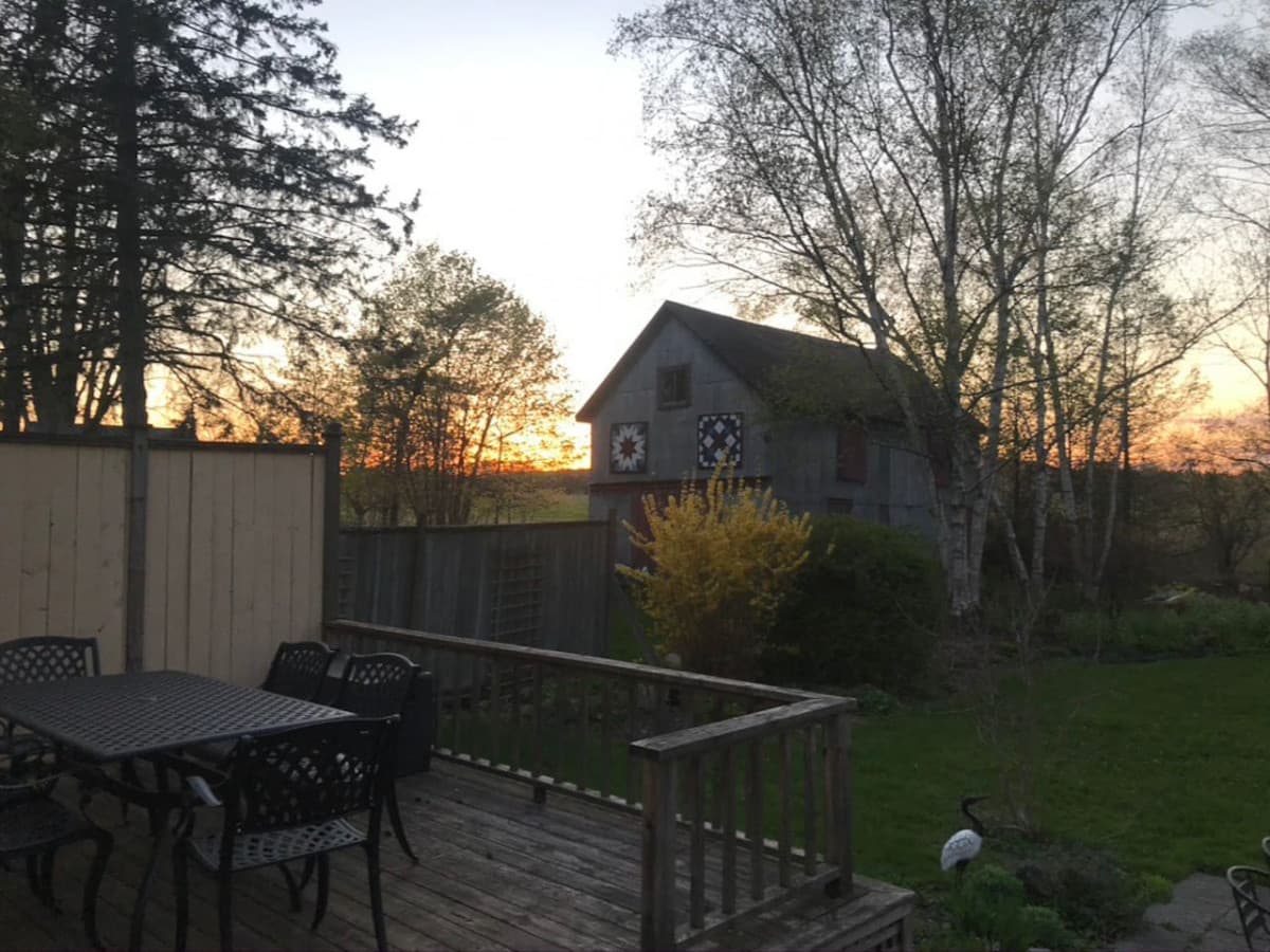 A pretty spring sunset seen from the back deck