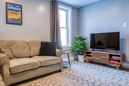 Relax at the end of the day on two comfortable love seats and use the 46" smart TV.
