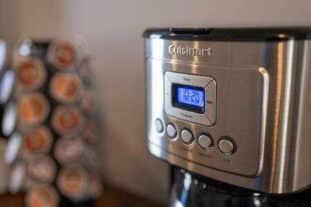 A Keurig and drip coffee maker, so pick your favorite option. Stocked with CloudSplitter Coffee.
