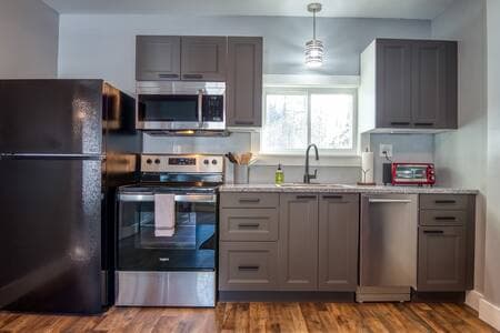 A stocked kitchen to cook at home before or after your day outside.