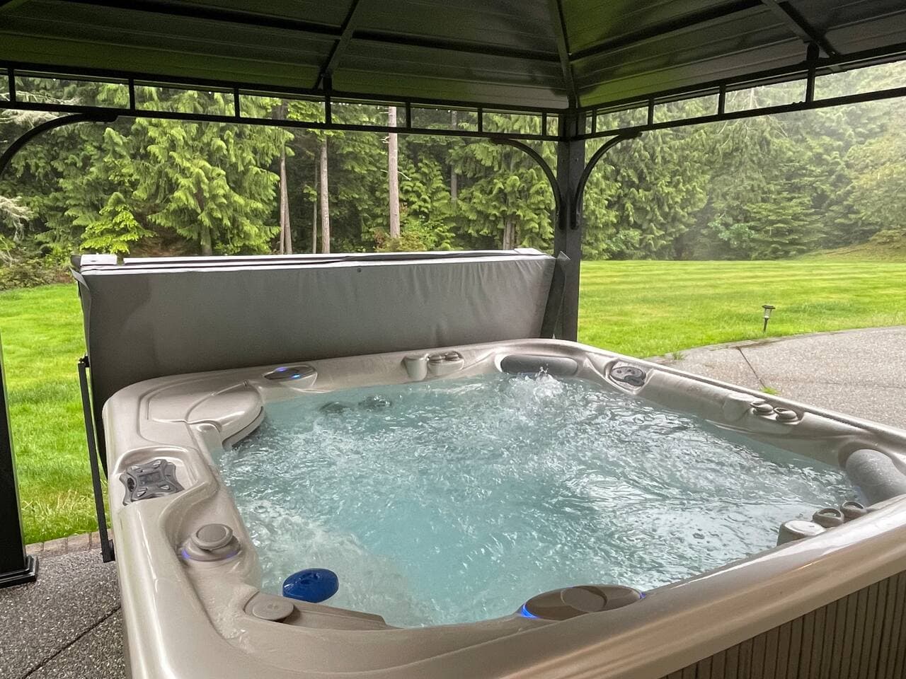 Hot tub is drained, sanitized, filters cleaned and refilled between each reservation.