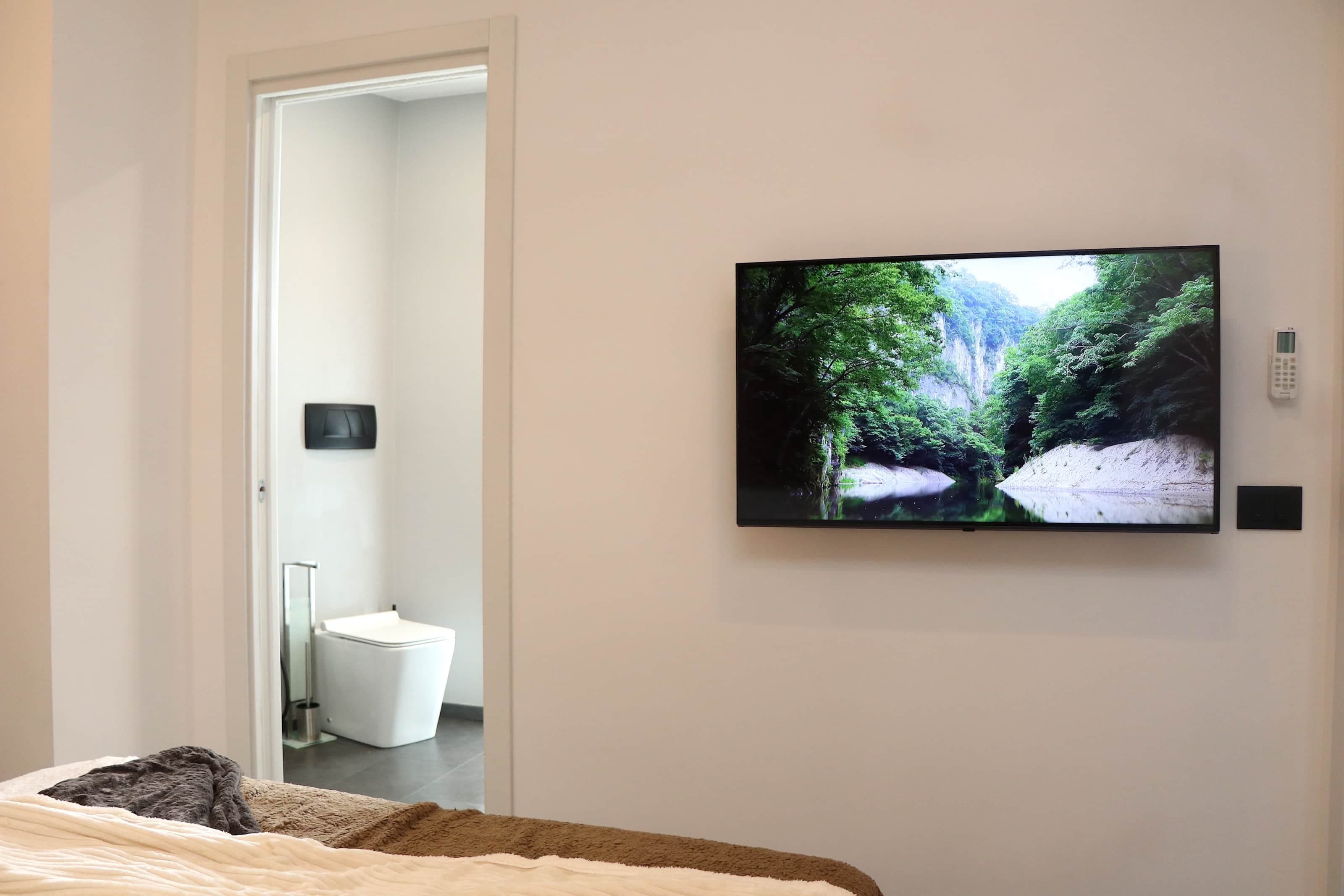 Adorned with a large TV!