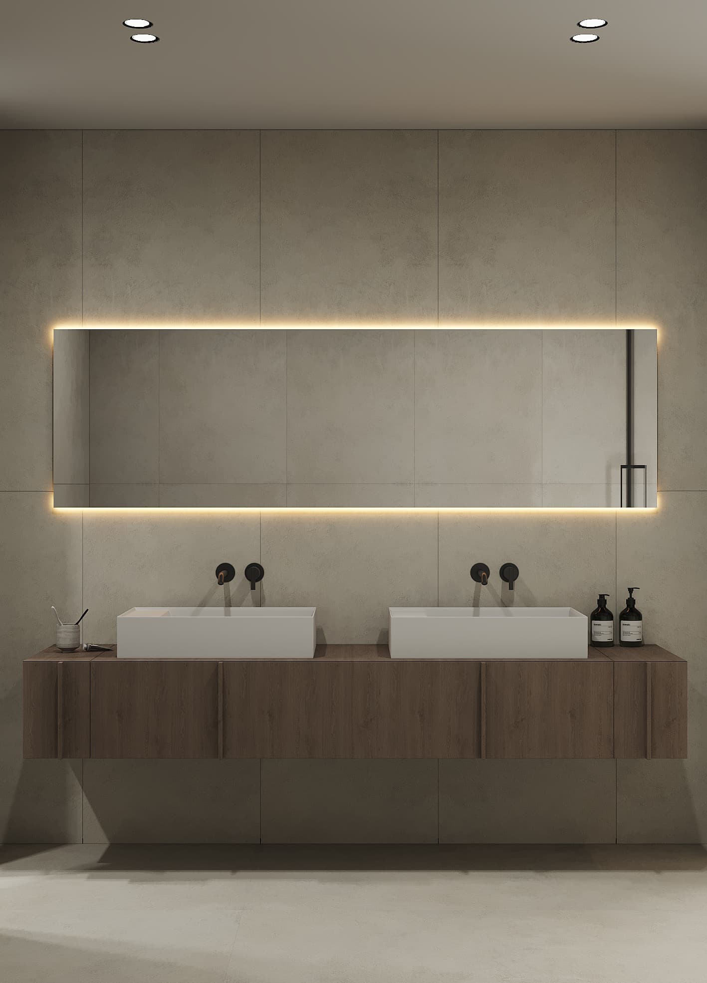 Dual vanity with lit-up mirror
