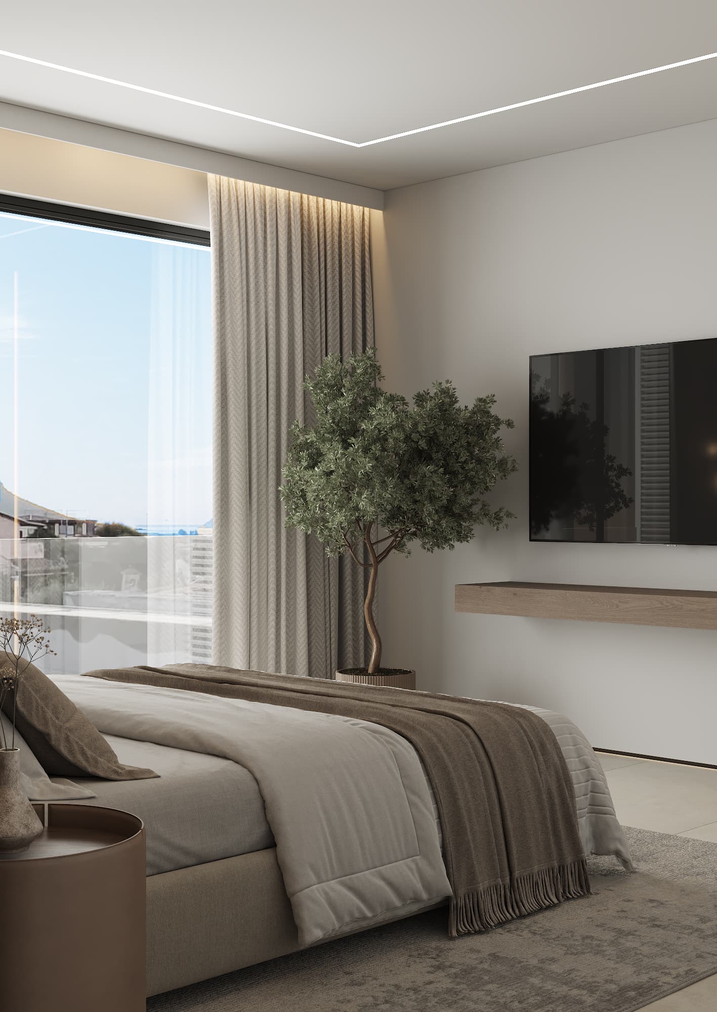 Bedroom with a nice view and Smart TV
