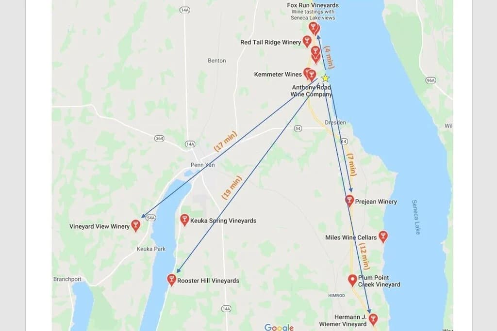 Map of a few of the many wineries close to the property