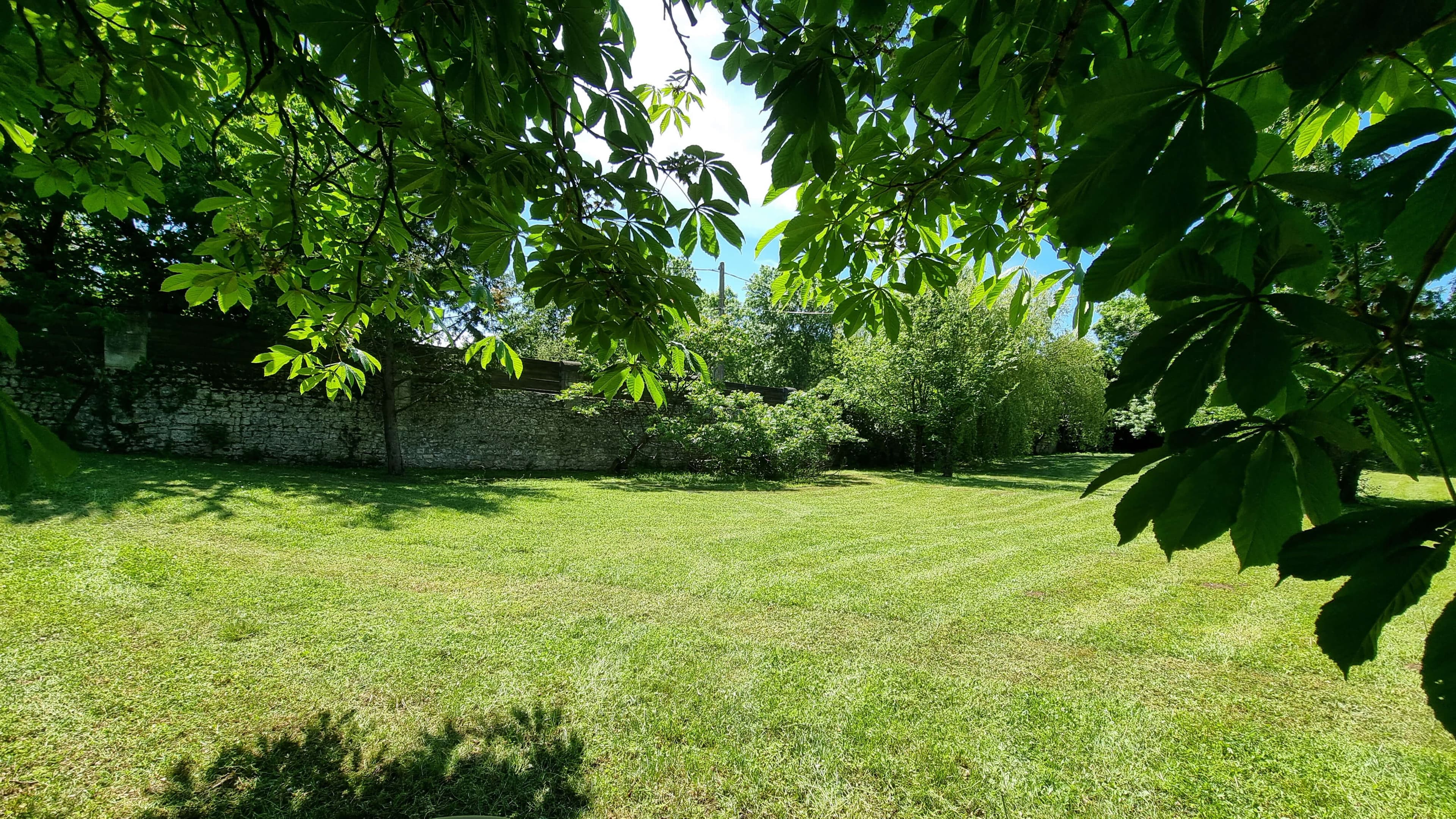 Second garden area with trees and a shaded corner