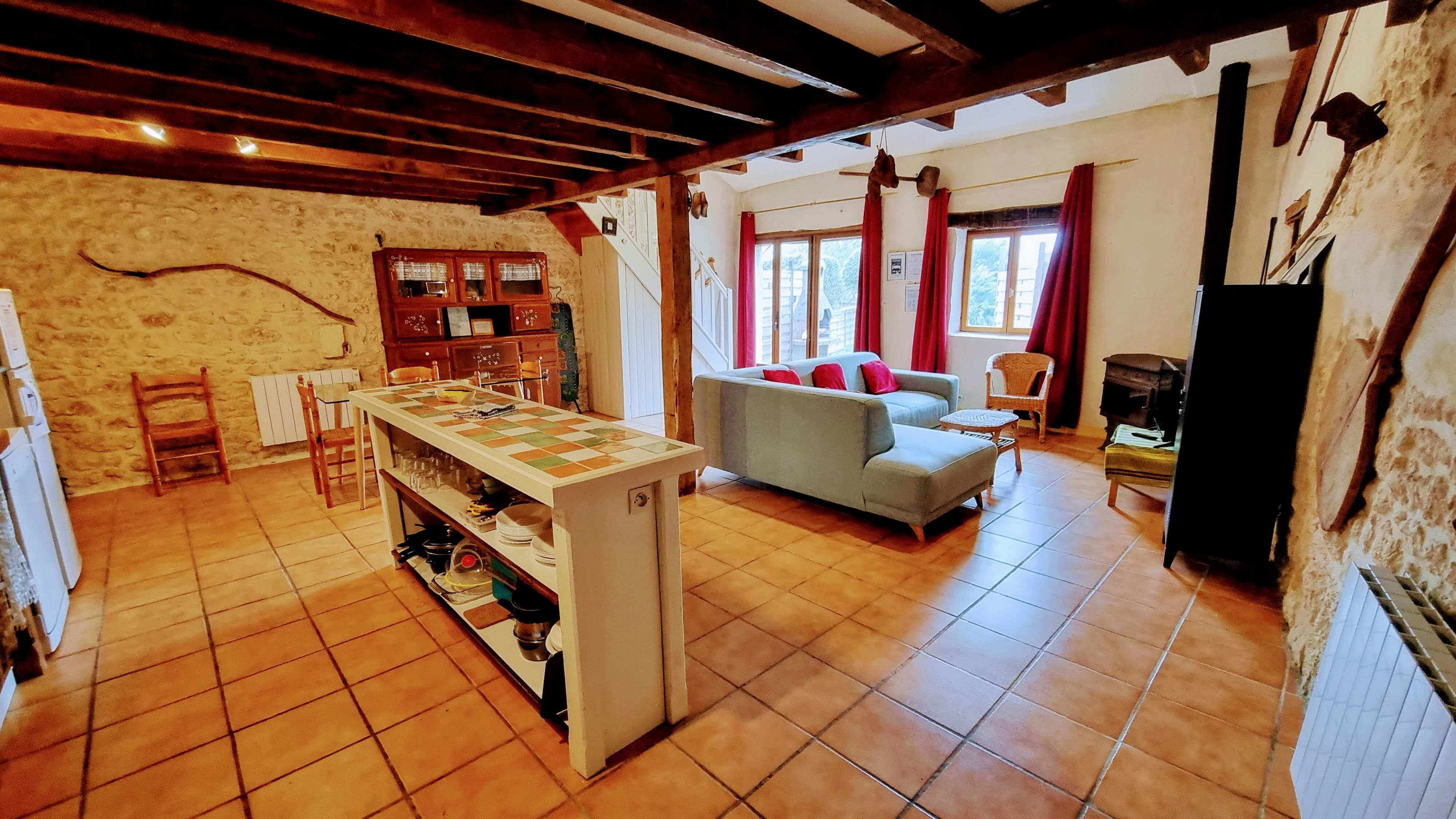 Authentic kitchen at Le Four à Pain with garden view