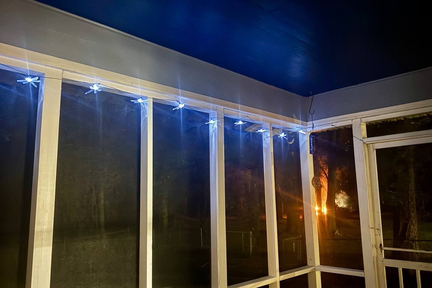 Festive lights on our screened in back porch