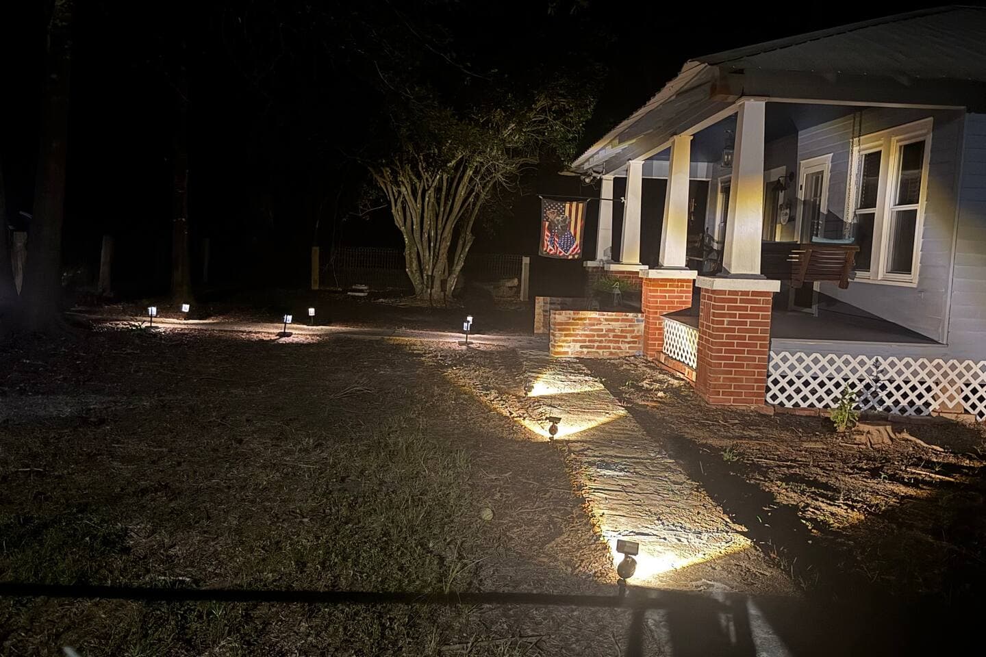 Nighttime view of the house