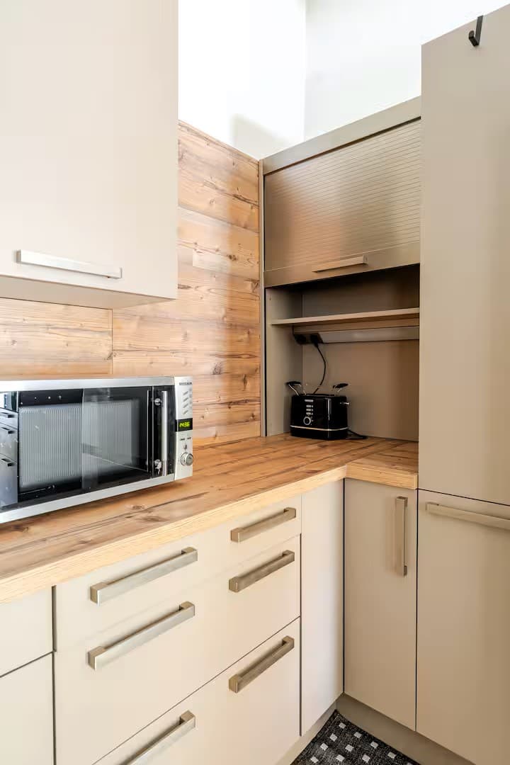 Kitchen, toaster and microwave