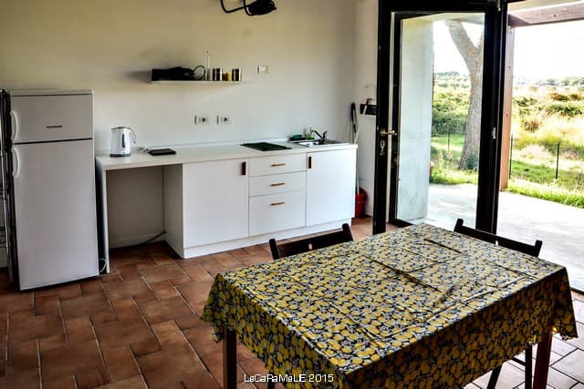 from this old photo you see the patio outside, a table for breakfast, a dining area under the gazebo