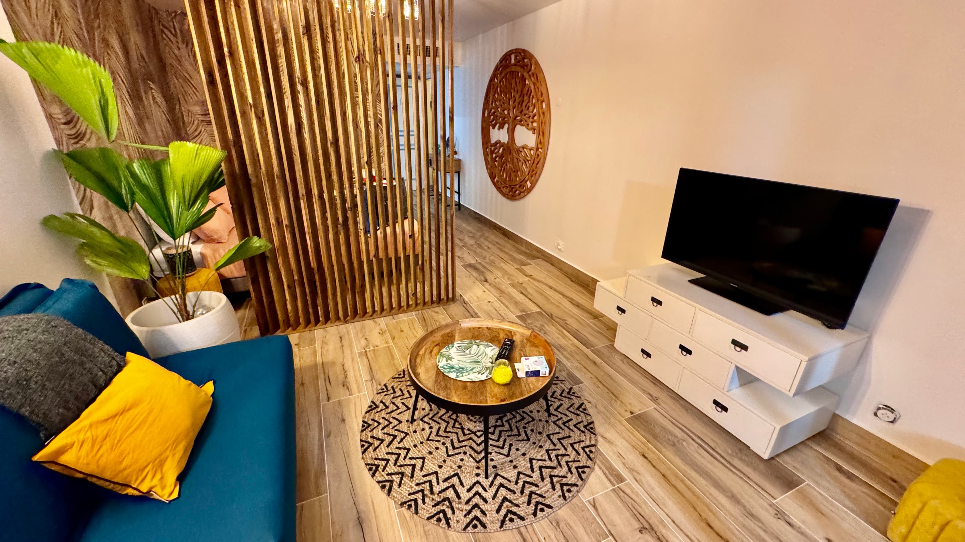 Salon avec TV - Studio TI KAZ BONNEUW - Village Vacances Sainte Anne GUADELOUPE - Conciergerie SHIVA