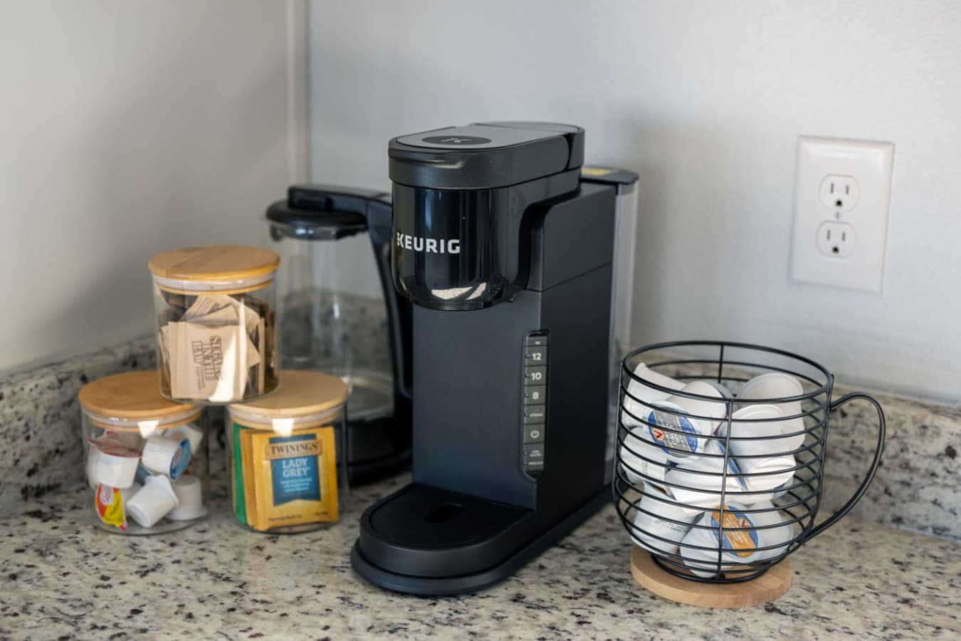 Convenient coffee & beverage nook for quick refills any time of day