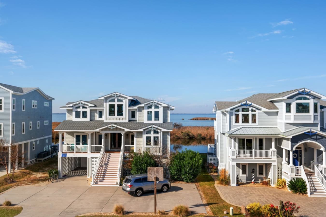 Raised exterior view showcasing classic beach house style