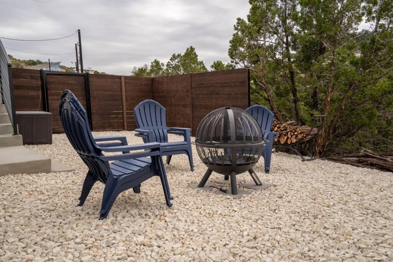 Fire pit seating  for six (chairs were double stacked in picture)