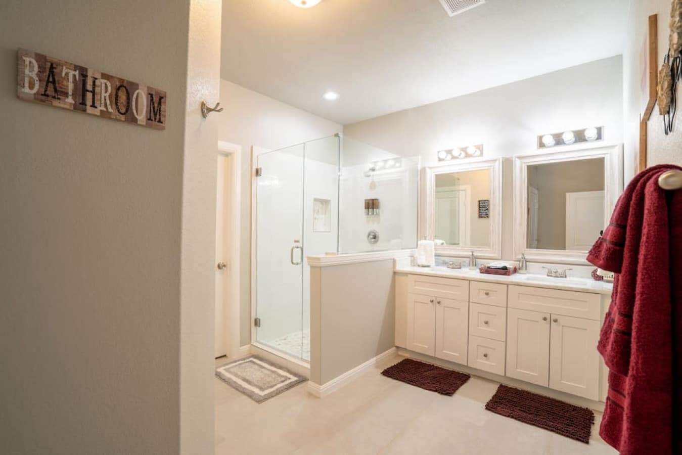 Master bathroom, two sinks and oversized walk-in shower.