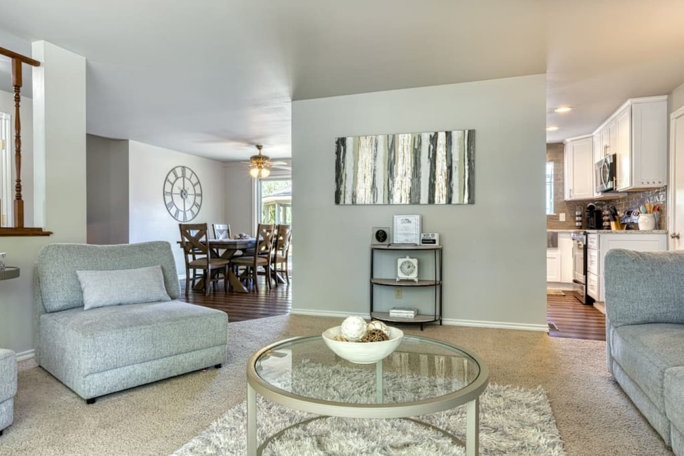 Family room area with view towards kitchen & dining areas