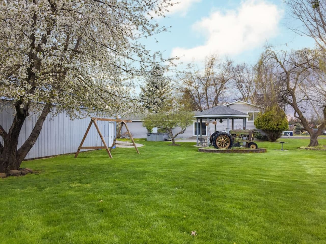 Swing set in backyard
