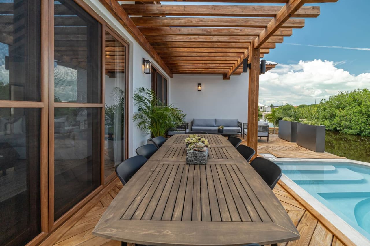 Outdoor seating and pool