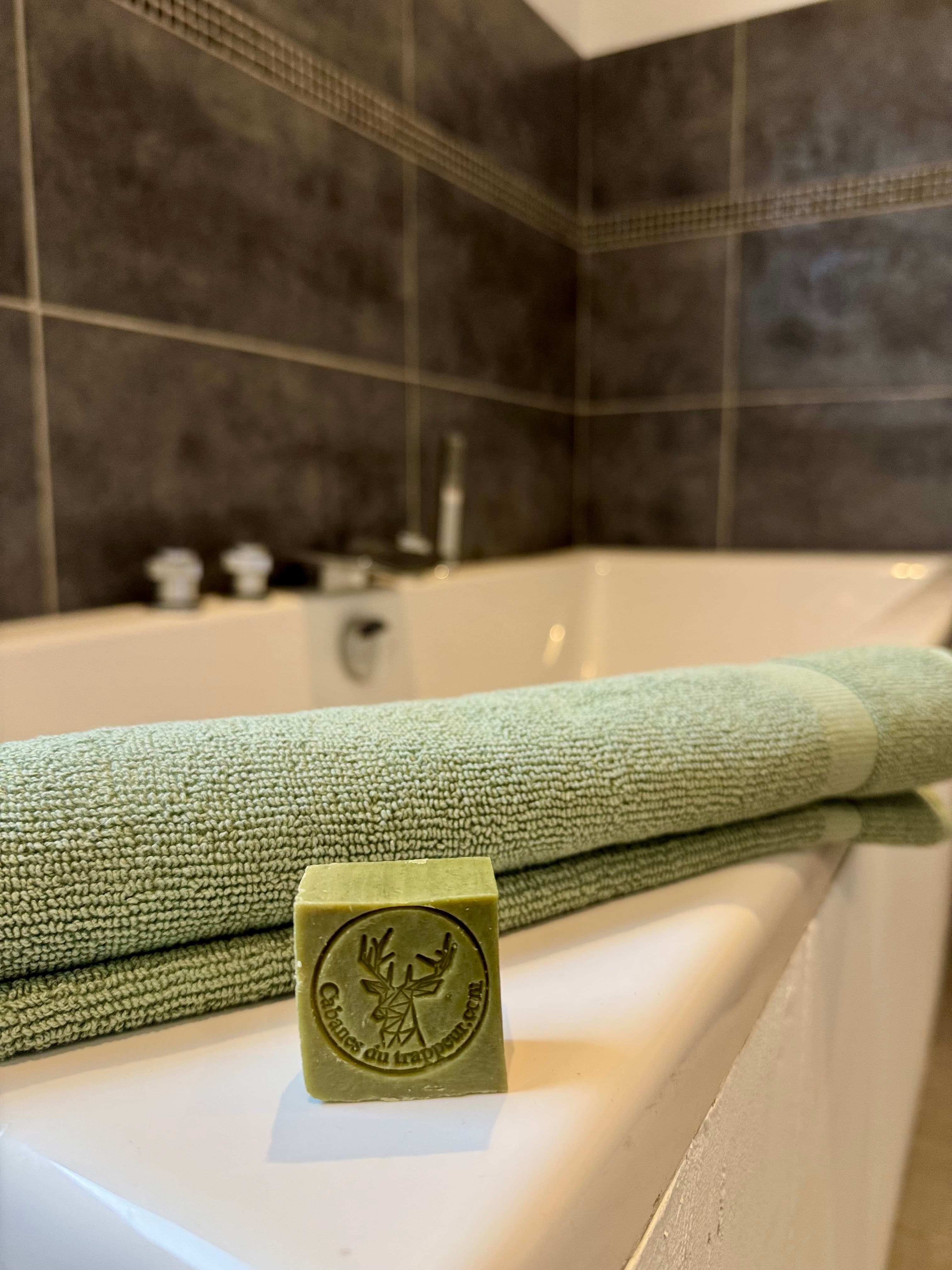 Salle de bain avec douche et baignoire 